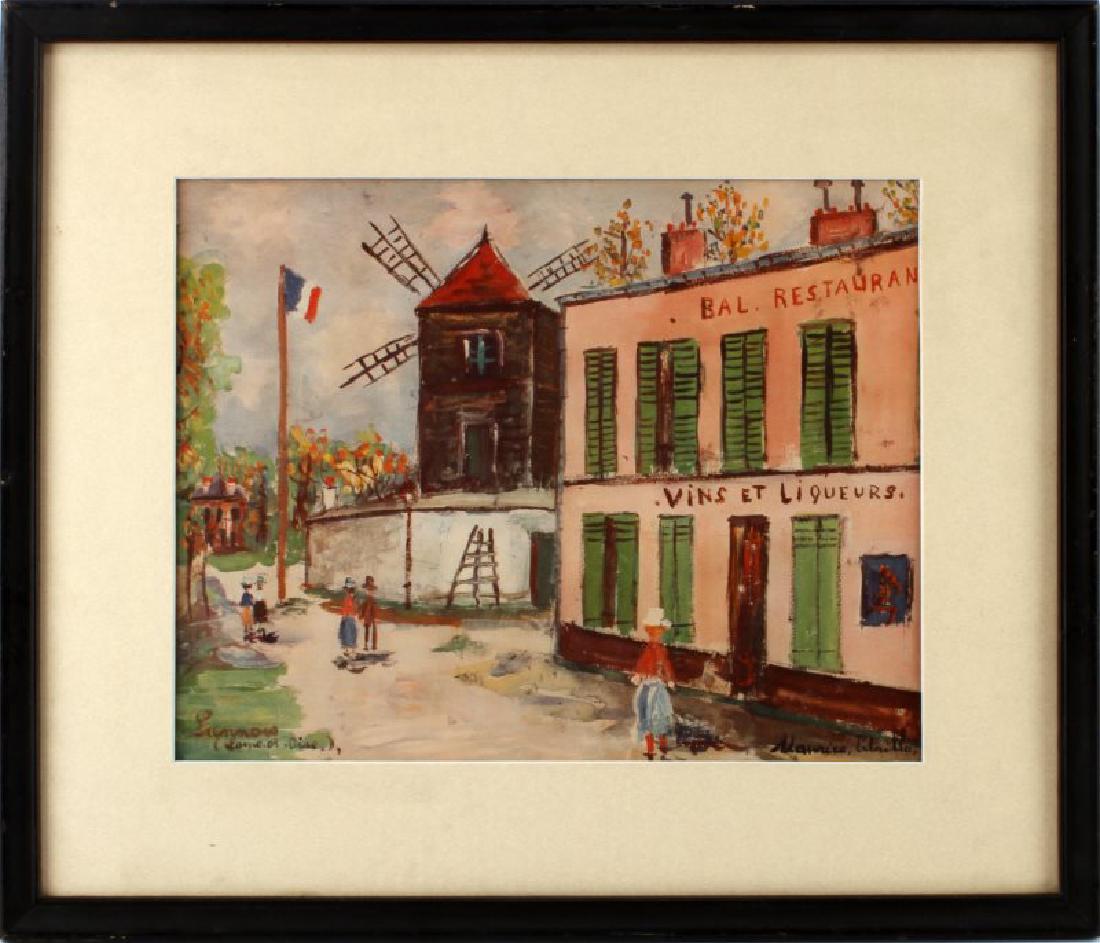 MAURICE UTRILLO (FRENCH, 1883-1955) CANVAS PRINT: A canvas print reproduction of Maurice Utrillo's work. Measures 13.75 by 10.75 inches. In good condition. Framed, matted and set behind glass