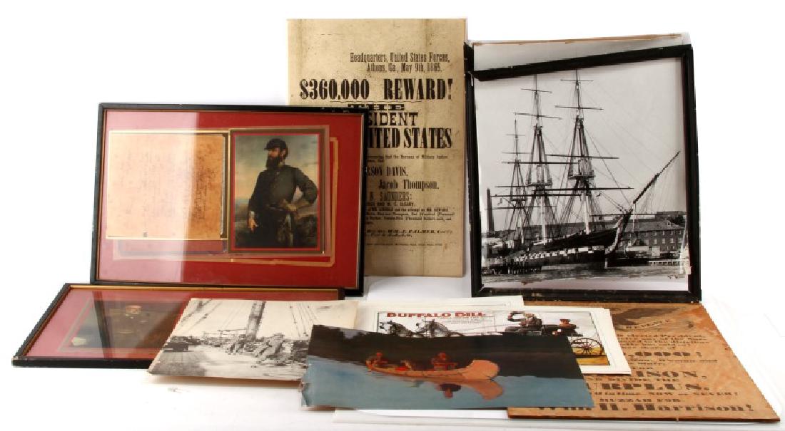 COLLECTION OF PRINTS BUFFALO BILL R E LEE JACKSON: Interesting print lot, Includes 2 19 by 13 Robert E Lee resignation from the Union and General Joe Jackson reporting to Lee from Chancelorsville. Balance are Remington prints, Jefferson Davis wanted p
