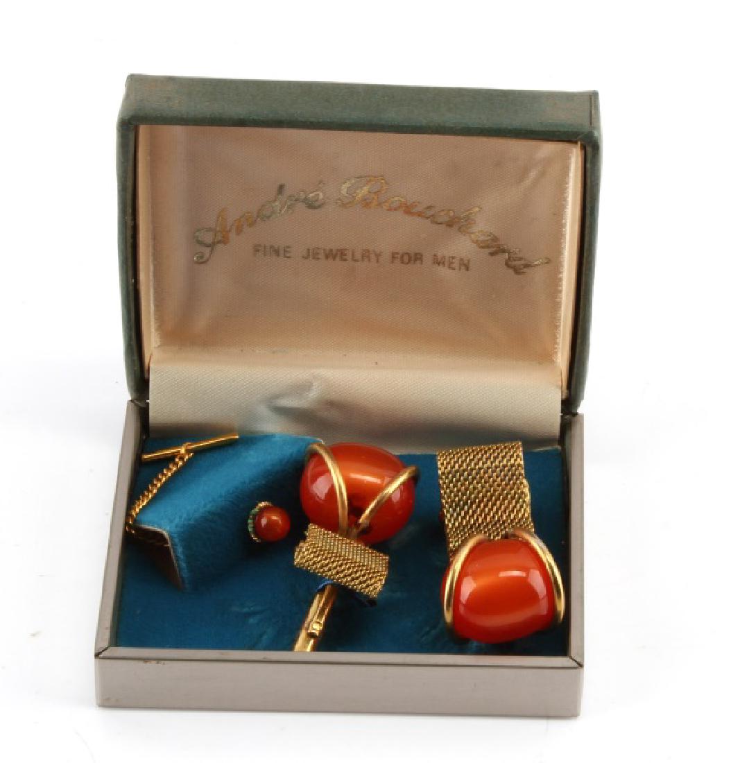 VINTAGE ANDRE BOUCHARD BOXED AS NEW CUFF LINKS: Cuff links and tie tack in original box.