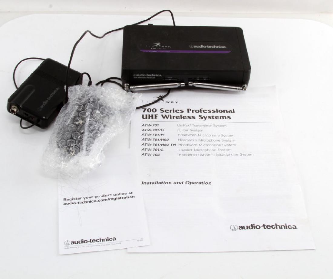 AUDIO-TECHNICA AUDIO-RECEIVER MICROPHONE & ADAPTER: Audio-Technica Audio-Receiver (S/N:06384463 ) microphone (FCCID: JFZT27B) & adapter (AD:1210A) complete with original User's Manual & Guide. Items appear to be in good condition, untested.
