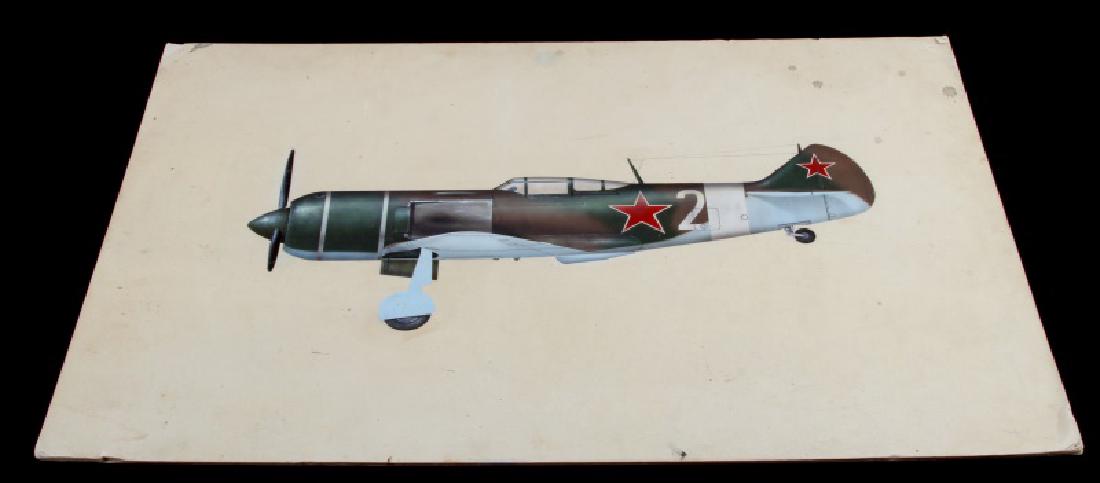 JOHN FICKLEN WWII SOVIET AIRCRAFT POLIKARPOV: Acrylic on art board WWII Soviet Russian aviator. 13" x 20". Yellowed and spotted board. Not signed, but very good condition.