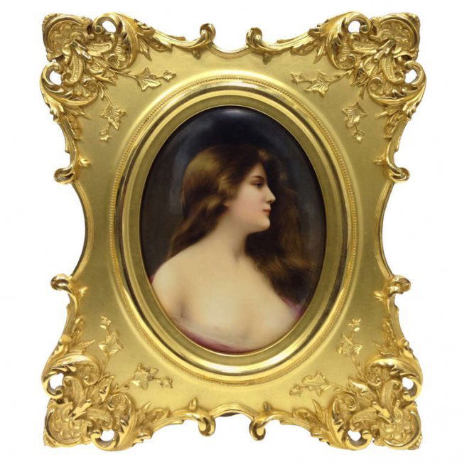 KPM Plaque by Wagner after Asti original Gilt Frame: This beautiful hand painted plaque is a very popular subject signed Wagner and of the highest quality. original gold to frame. HEIGHT 6.75 in. (17 cm) WIDTH 5 in. (13 cm). DEPTH 1.5 in. (4 cm)