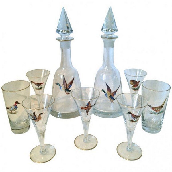 21pcs Raised Enamel Moser Audubon Bar Glasses 20thc (1 of 7)