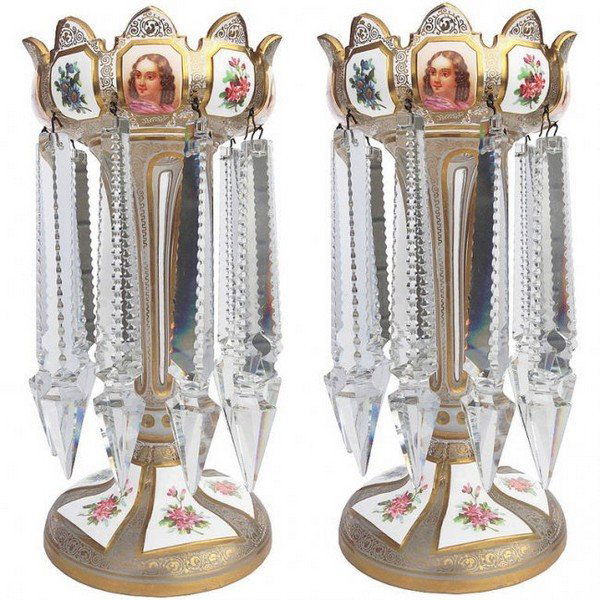 Bohemian Overlay Glass Portrait Lusters 19th Century (1 of 5)