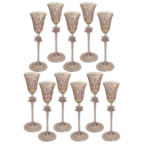 Venetian Enameled and Gilt Liqures Dancing Ladies, (1 of 7)