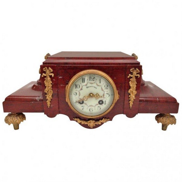 French Gilt Bronze Mounted Rouge Marble Stand w/ Clock (1 of 6)