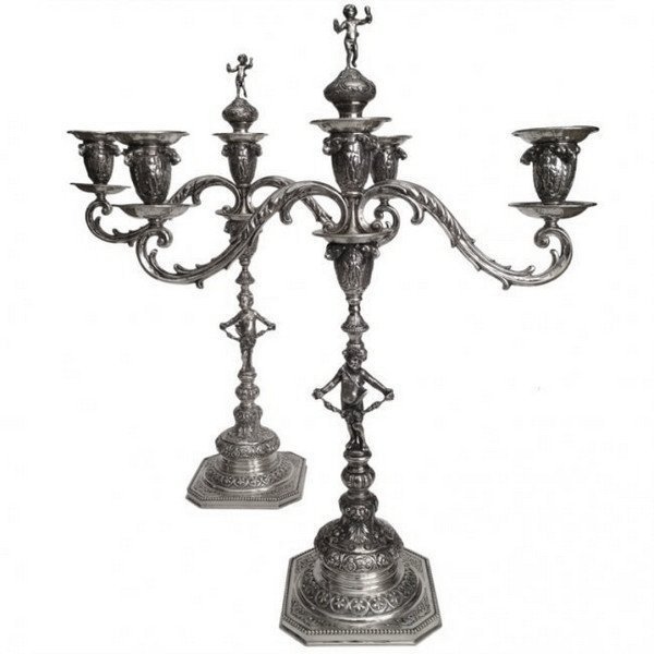 German 800. Fine Silver Three Branch Candelabra c,1900 (1 of 8)