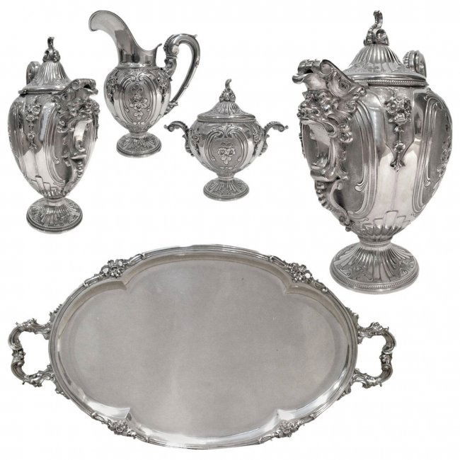 Italian Figural 800. Fine Silver Tea Set Matching Tray, (1 of 10)