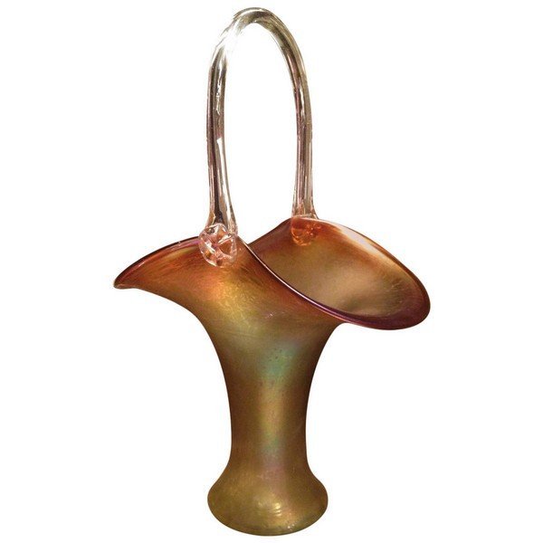 Rare Loetz Basket Vase Iridescent Finish c.1900 (1 of 4)