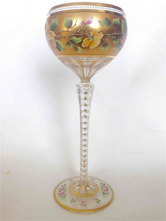 Moser Wine Stem Cut Enameled and Gilt c.1900: Moser single wine stem cut enameled and gilt Very high quailty.8"4.75"