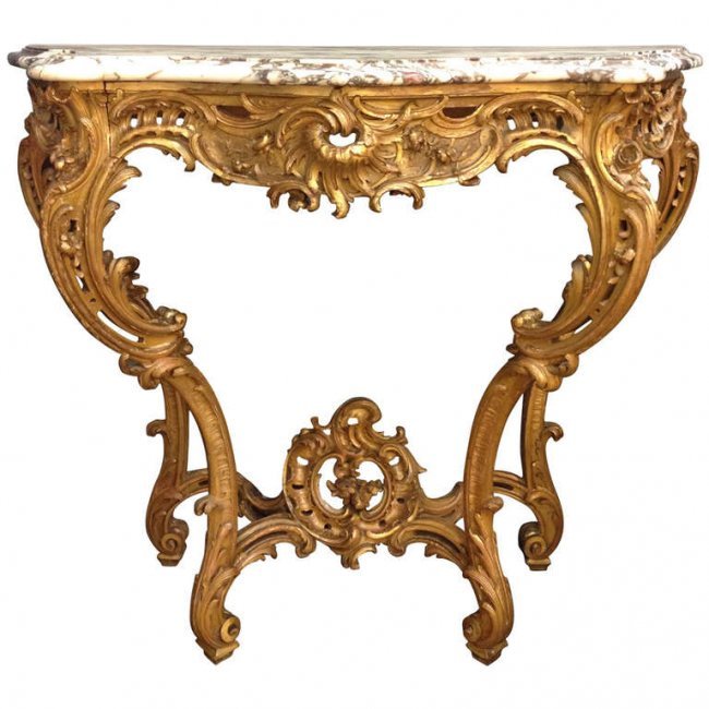 19th Century Carved Giltwood Console Table (1 of 8)