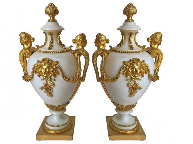 French 19th.c Carrera Marble and Gilt Bronze Urns (1 of 8)