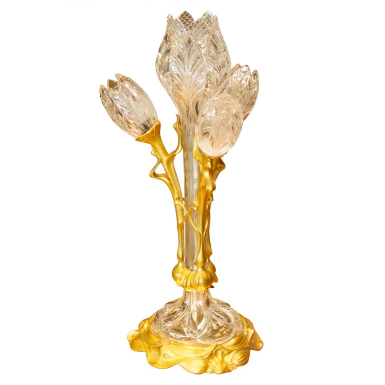 Art Nouveau Crystal and Bronze Flora Form Lamp c1915 (1 of 7)