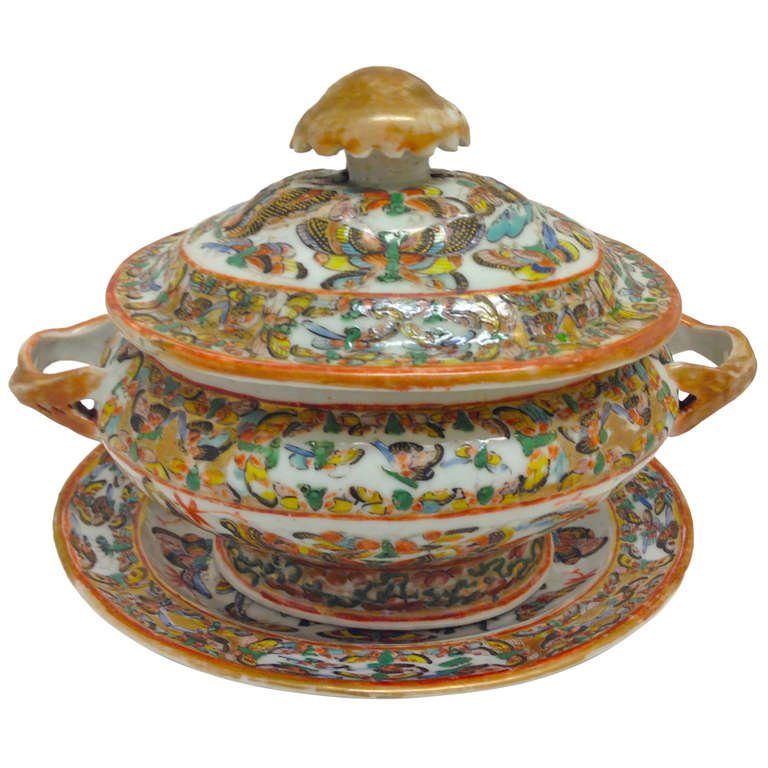 Small Canton Tureen w/ Underplate Thousand Butterfly (1 of 8)