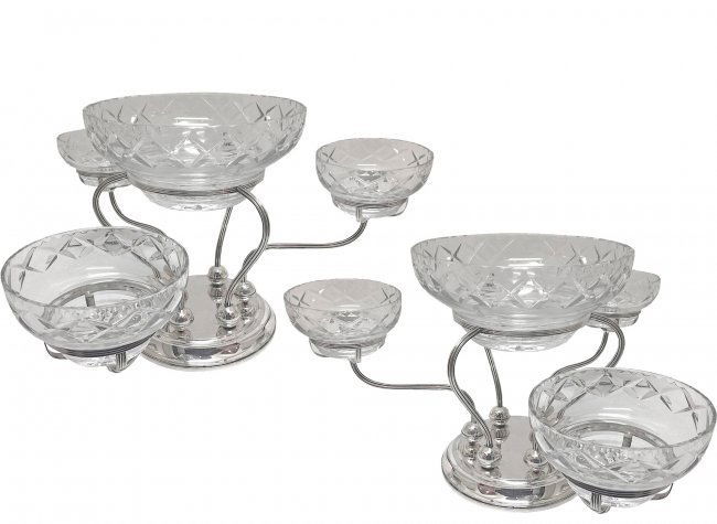 Pair of Mid Century Gorham Sterling Epergnes: Pair of Mid Century Sterling Silver Epergnes Height: 9.5" Width: 17" Depth: 15"