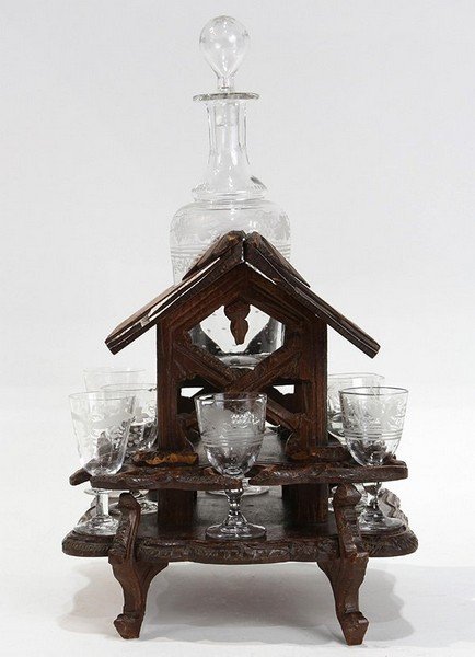 Black Forest Carved Walnut Tantalus 19thc (1 of 4)