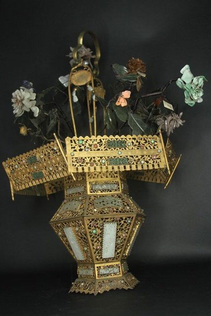 ANTIQUE CHINESE BRONZE JADE TREE (1 of 10)