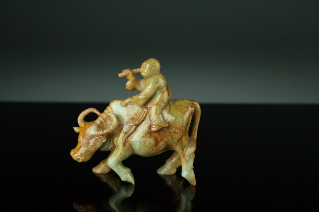 Antique Chinese Jade Carving of a boy Riding A Cow (1 of 5)