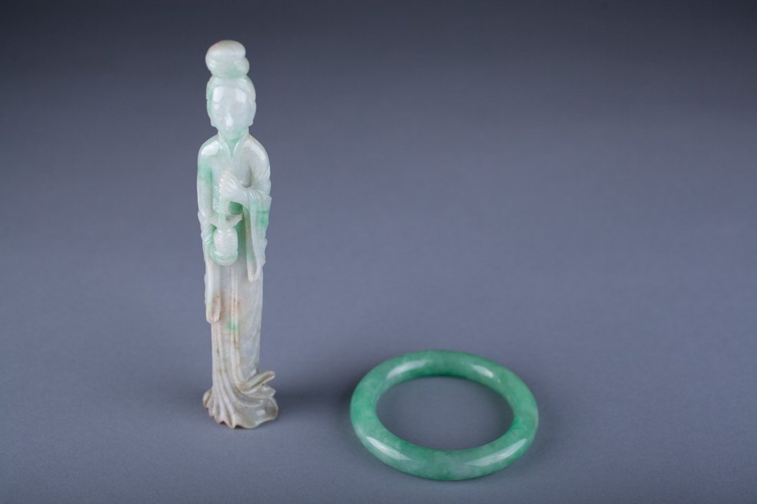 Antique Jadeite Figure and Bangle. (1 of 9)