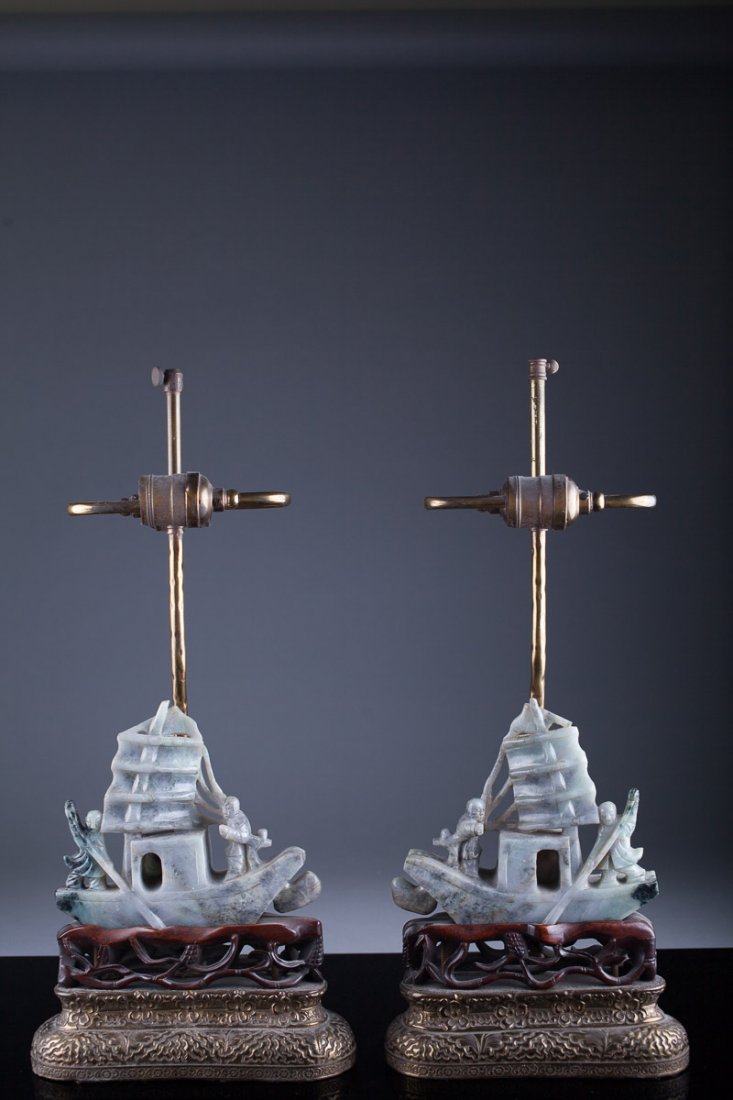 (2) Antique Chinese Jadeite Carving of Boat & Boys (1 of 3)