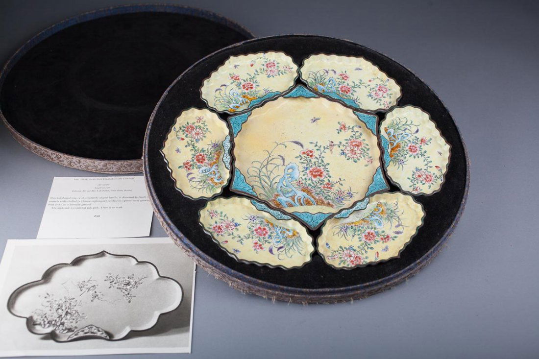 Antique Chinese Enamel Dishes With Blossom Scene (1 of 10)