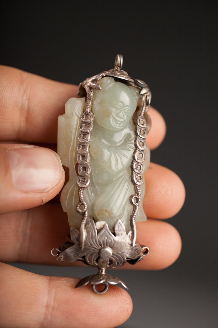 Antique Chinese Jade Carving of Boy With Silver (1 of 4)