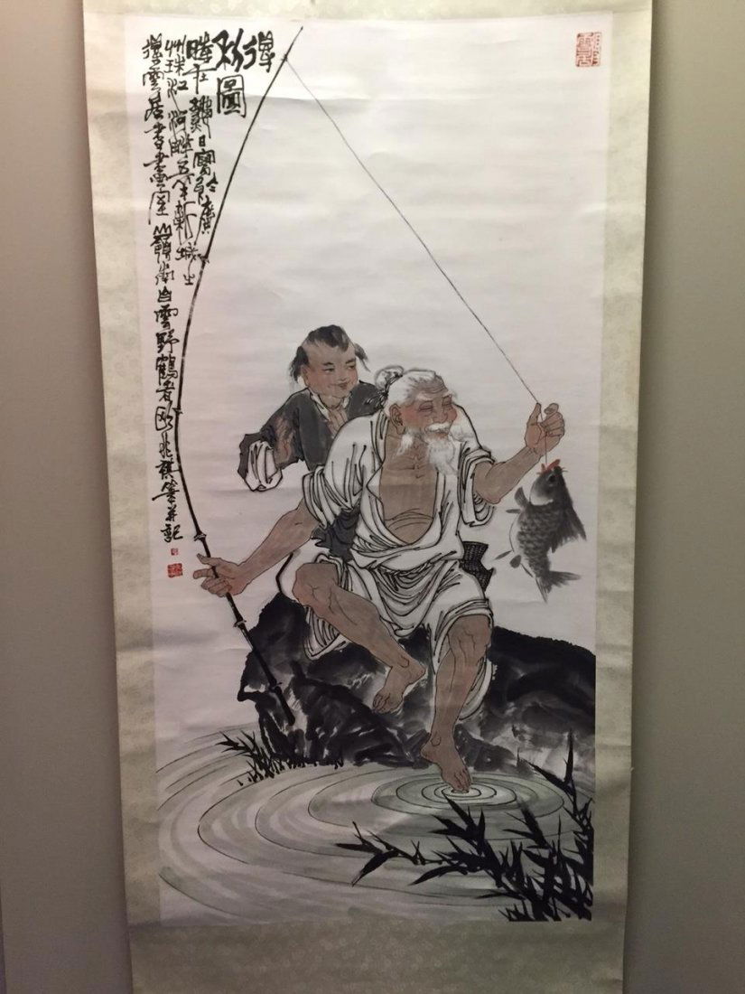 Antique Chinese Calligraphy with Fisherman & Boy (1 of 4)