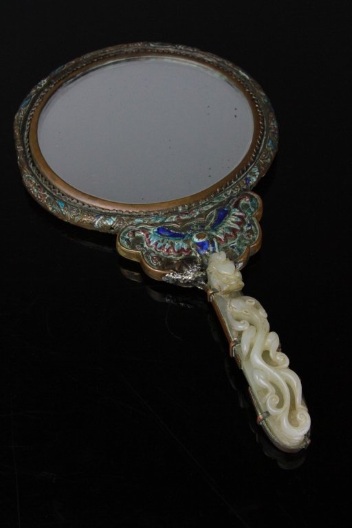 Antique Chinese Bronze Mirror with Jade Buckle (1 of 6)