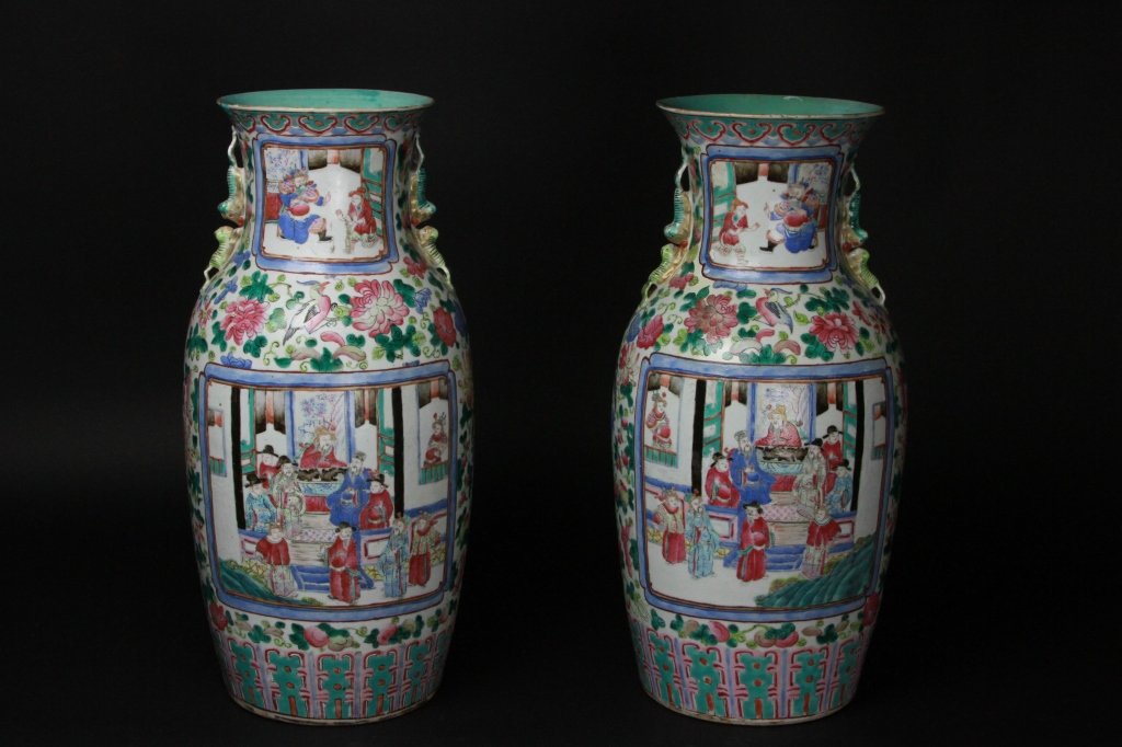 Antique Pair Chinese Famille Rose Vases (1 of 9)