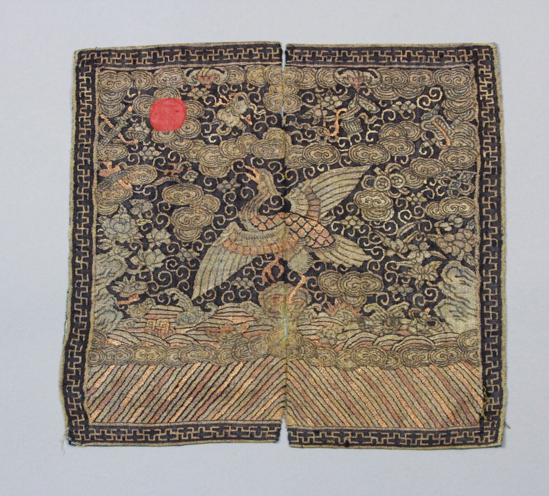 A Chinese Qing Court Rank Badge: Height: 11.25 inches, Width: 6.25 inches.