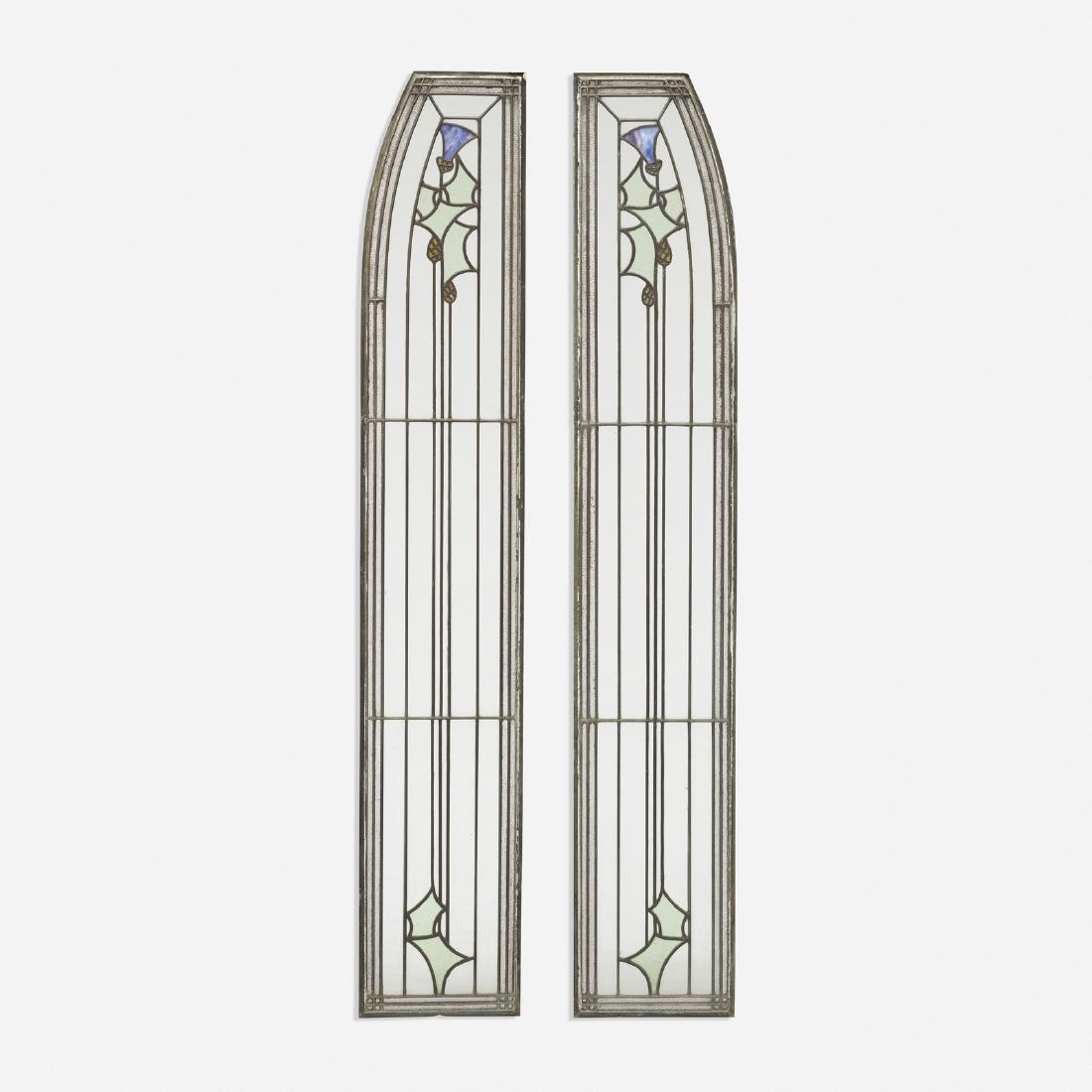 George Washington Maher, sidelights, pair: George Washington Maher sidelights, pair USA, c. 1910stained glass, lead10.5 w x 0.5 d x 60.5 h in (27 x 1 x 154 cm) A contemporary of Frank Lloyd Wright, George Washington Maher was a Prairie Sc