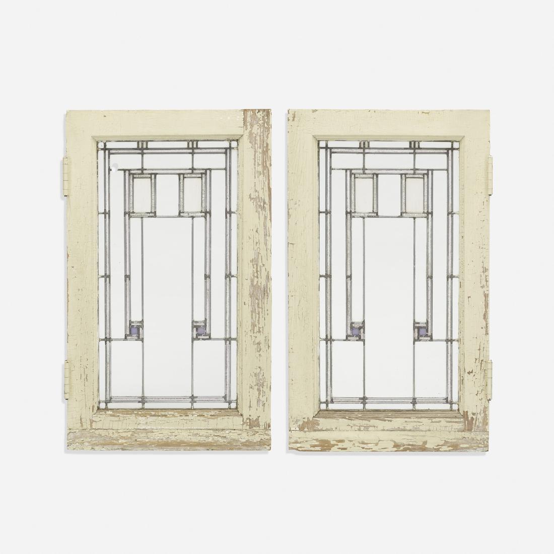 Louis Sullivan, windows, Henry Babson House, Riverside: Louis Sullivan pair of windows from the Henry B. Babson House, Riverside USA, 1908stained glass, lead, lacquered wood21.5 w x 3 d x 37 h in (55 x 8 x 94 cm) George Grant Elmslie designed the wind