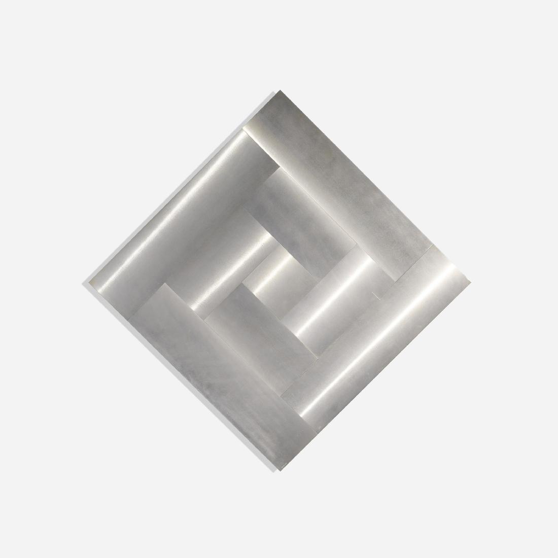 Getulio Alviani, Superficie a testura vibratile 7018: Getulio Alviani Superficie a testura vibratile 7018 1970polished aluminum39 h x 39 w in (99 x 99 cm) Impressed signature and number to lower corner 'Alviani 7018'. Signed to verso 'Alviani' with