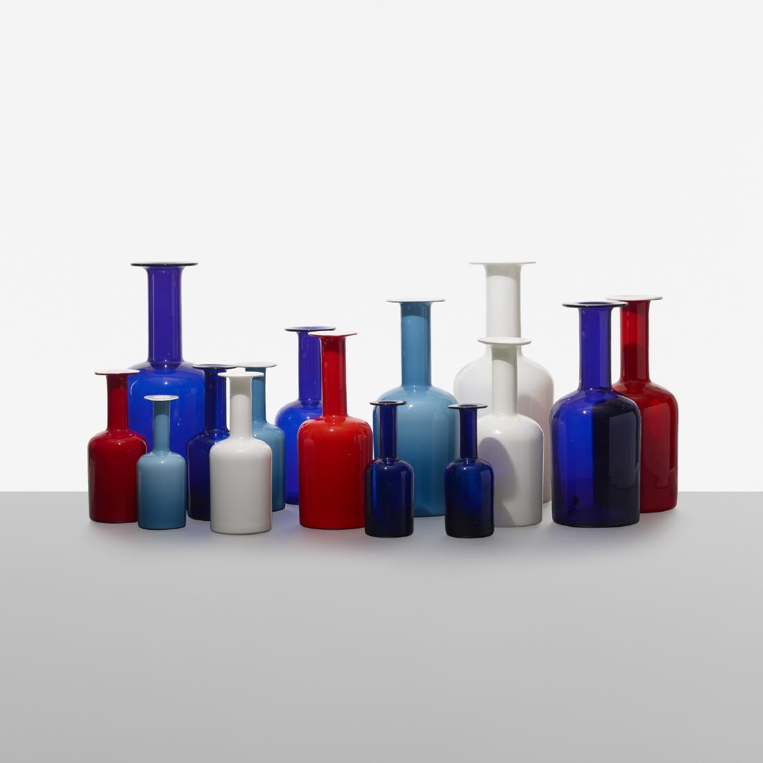 Otto Brauer, Gulvvase, set of fifteen: Otto Brauer Gulvvase, set of fifteen Kastrup-HolmegaardDenmark, 1962glass8 dia x 20 h in (20 x 51 cm) Signed with applied manufacturer's label to four examples: [Holmegaard by Appointment t