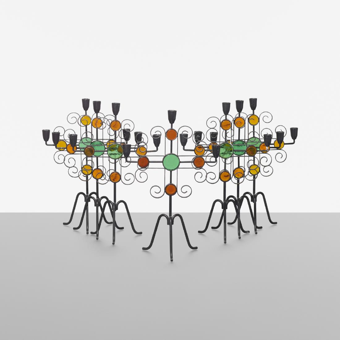Gunnar Ander, candelabras, set of seven: Gunnar Ander candelabras, set of seven Ystad-MetallSweden, c. 1960enameled steel, glass10.5 w x 5.5 d x 15.5 h in (27 x 14 x 39 cm)