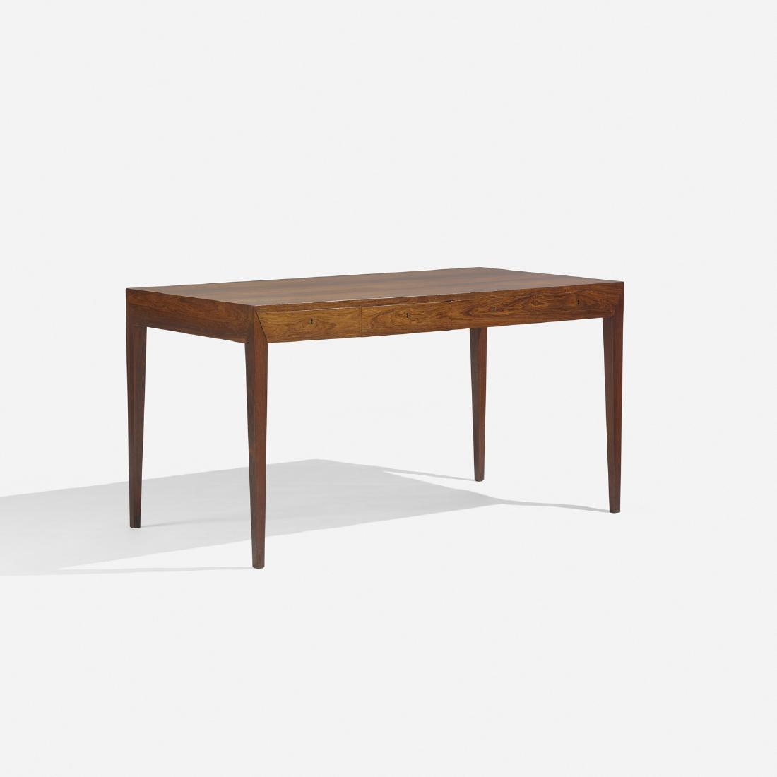Severin Hansen, desk: Severin Hansen desk Haslev Mobelsnedkeri A/SDenmark, c. 1965rosewood, brass56.25 w x 29.5 d x 30 h in (143 x 75 x 76 cm) Desk features four drawers.