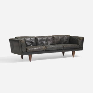 Illum Wikkelso, sofa, model V11: Illum Wikkelso sofa, model V11 Holger ChristiansenDenmark, c. 1965leather, rosewood90 w x 30 d x 28 h in (229 x 76 x 71 cm)