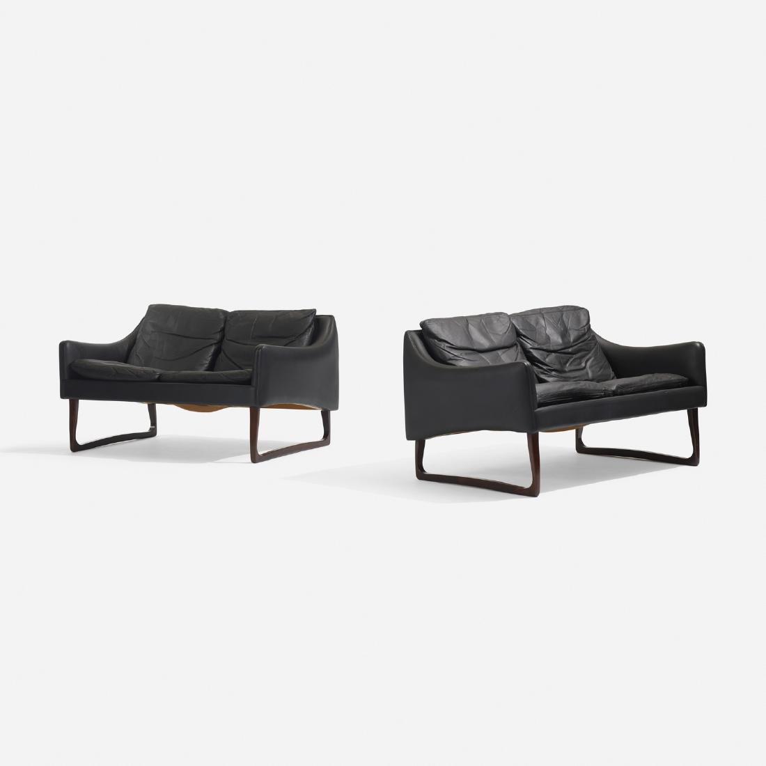 Hans Olsen, settees model 800/2, pair: Hans Olsen settees model 800/2, pair C/S MoblerDenmark, 1958leather, rosewood49 w x 29 d x 27 h in (124 x 74 x 69 cm)