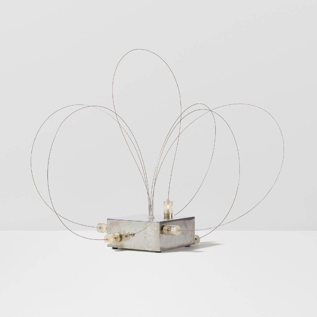 Arditi and Gianni Gamberini, B.T.2 table lamp: Arditi and Gianni Gamberini B.T.2 table lamp Nucleo for SormaniItaly, 1971chrome-plated steel, steel wire, magnets, plastic27 w x 27 d x 31 h in (69 x 69 x 79 cm) Signed with applied foil m