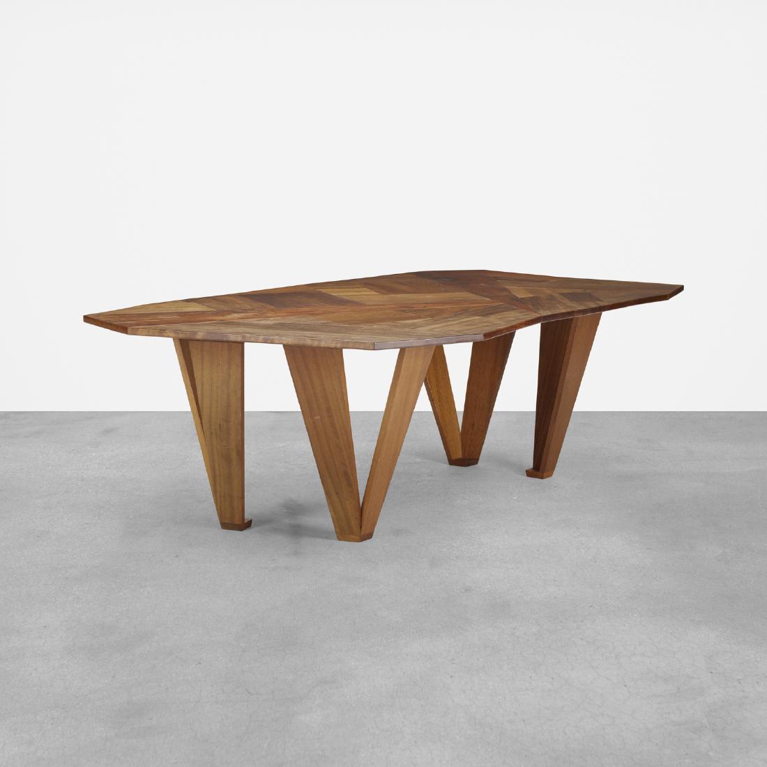 Martino Gamper, Off-Cuts dining table: Martino Gamper Off-Cuts dining table Nilufar EditionsItaly, 2007teak98 w x 58 d x 30 h in (249 x 147 x 76 cm) This dining table is constructed of reclaimed tabletops from the physics labora