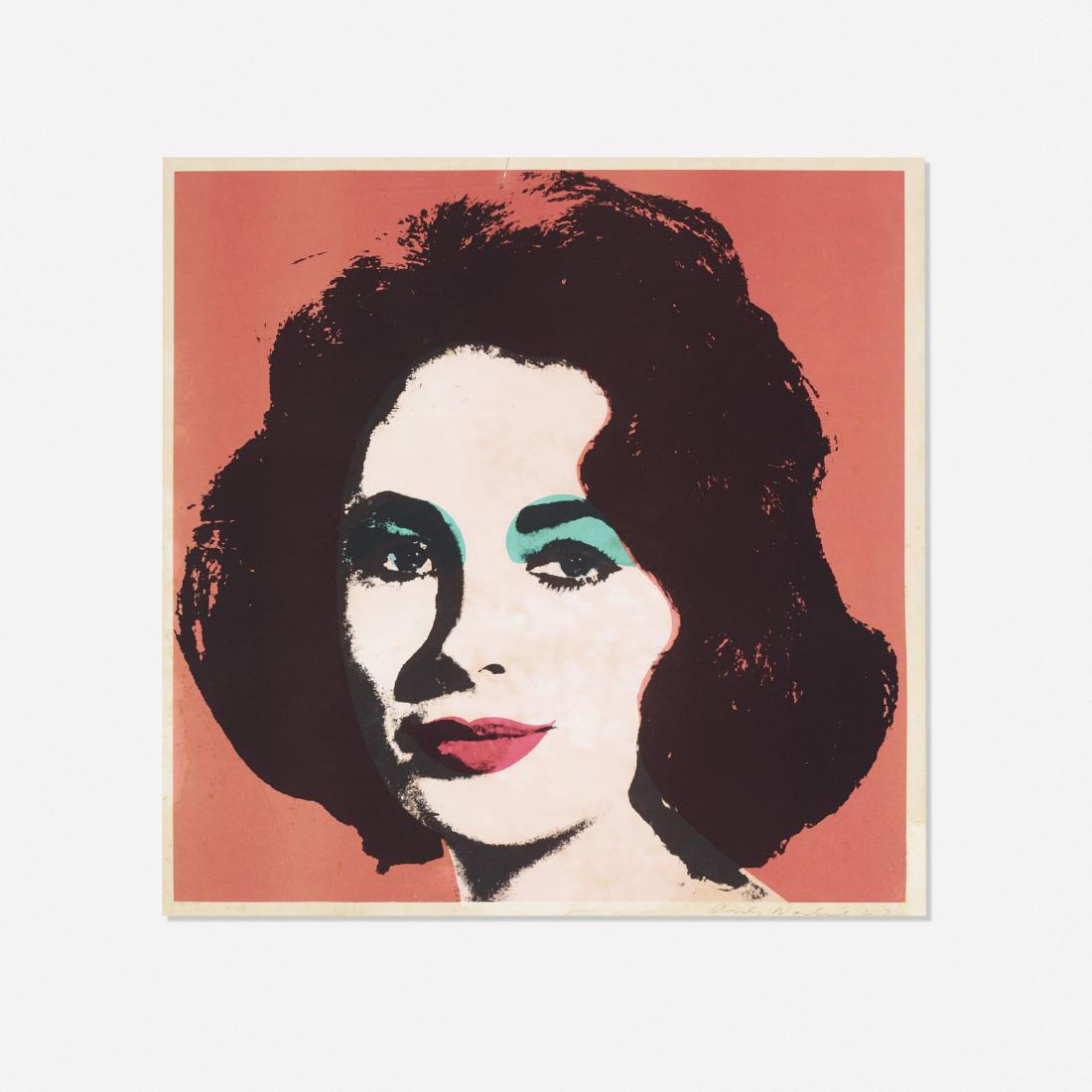Andy Warhol, Liz: Andy Warhol Liz 1964offset lithograph on paper22 h x 22 w in (56 x 56 cm) Signed and dated to lower edge 'Andy Warhol 67'. This work is from the edition of approximately 300 published by Leo Cast