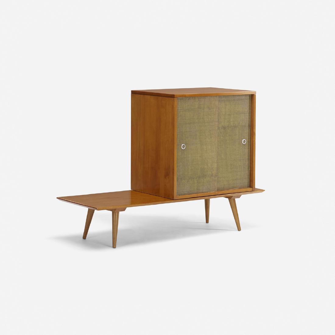 Paul McCobb, Planner Group storage: Paul McCobb Planner Group storage WinchendonUSA, 1950birch, vinyl, aluminum48 w x 18 d x 34 h in (122 x 46 x 86 cm) Storage unit is composed of two pieces: cabinet, model 1512 and table, mo