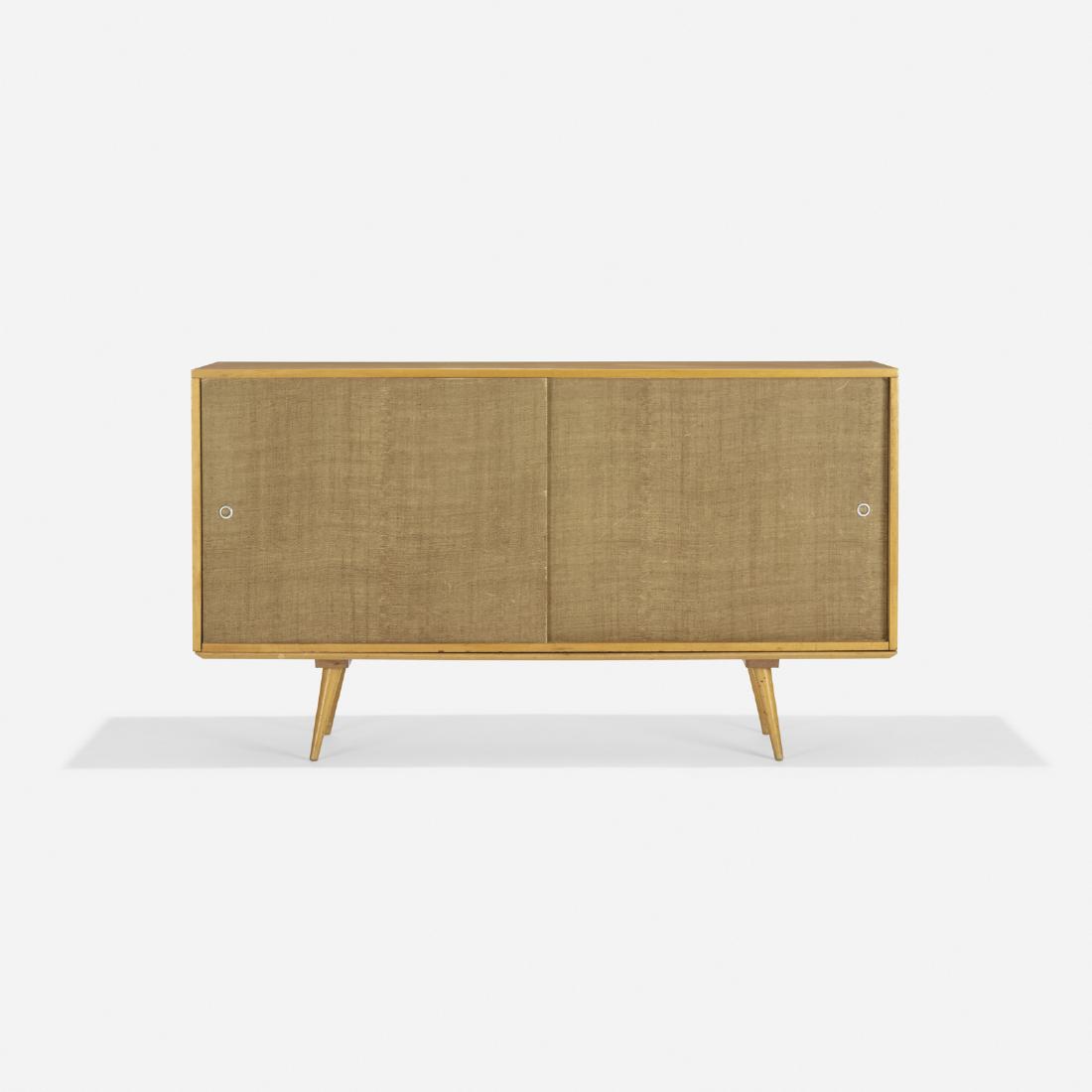 Paul McCobb, Planner Group cabinet, model 1514-9: Paul McCobb Planner Group cabinet, model 1514-9 WinchendonUSA, 1952cherry, painted fabric, beech, maple, aluminum60 w x 18 d x 34 h in (152 x 46 x 86 cm) Cabinet features two sliding doors