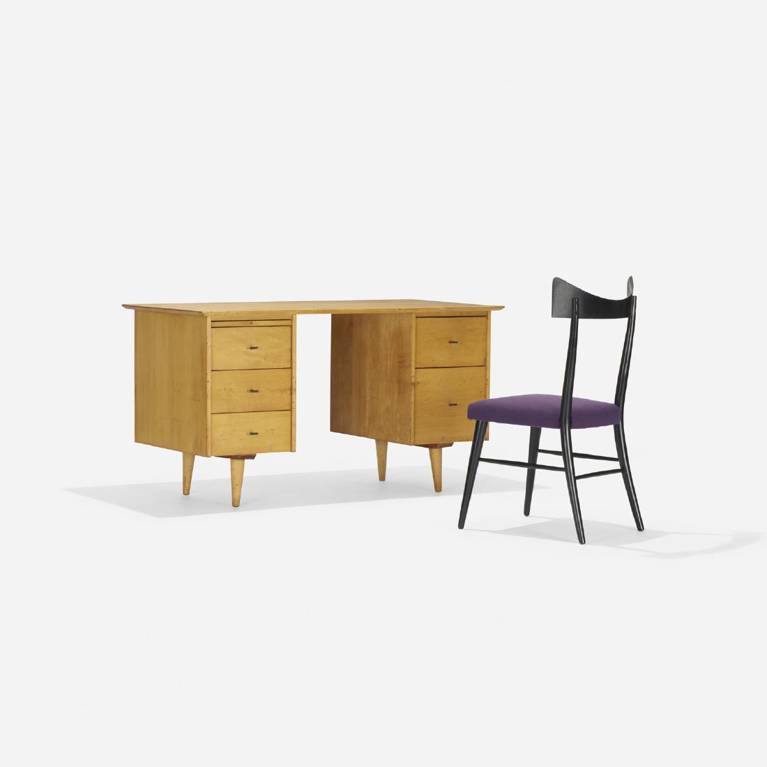 Paul McCobb, Planner Group desk (1561) and chair (1534): Paul McCobb Planner Group desk, model 1561 and chair, model 1534 WinchendonUSA, 1953/1954maple, lacquered wood, upholstery53 w x 26 d x 29 h in (135 x 66 x 74 cm) Signed with branded manufa