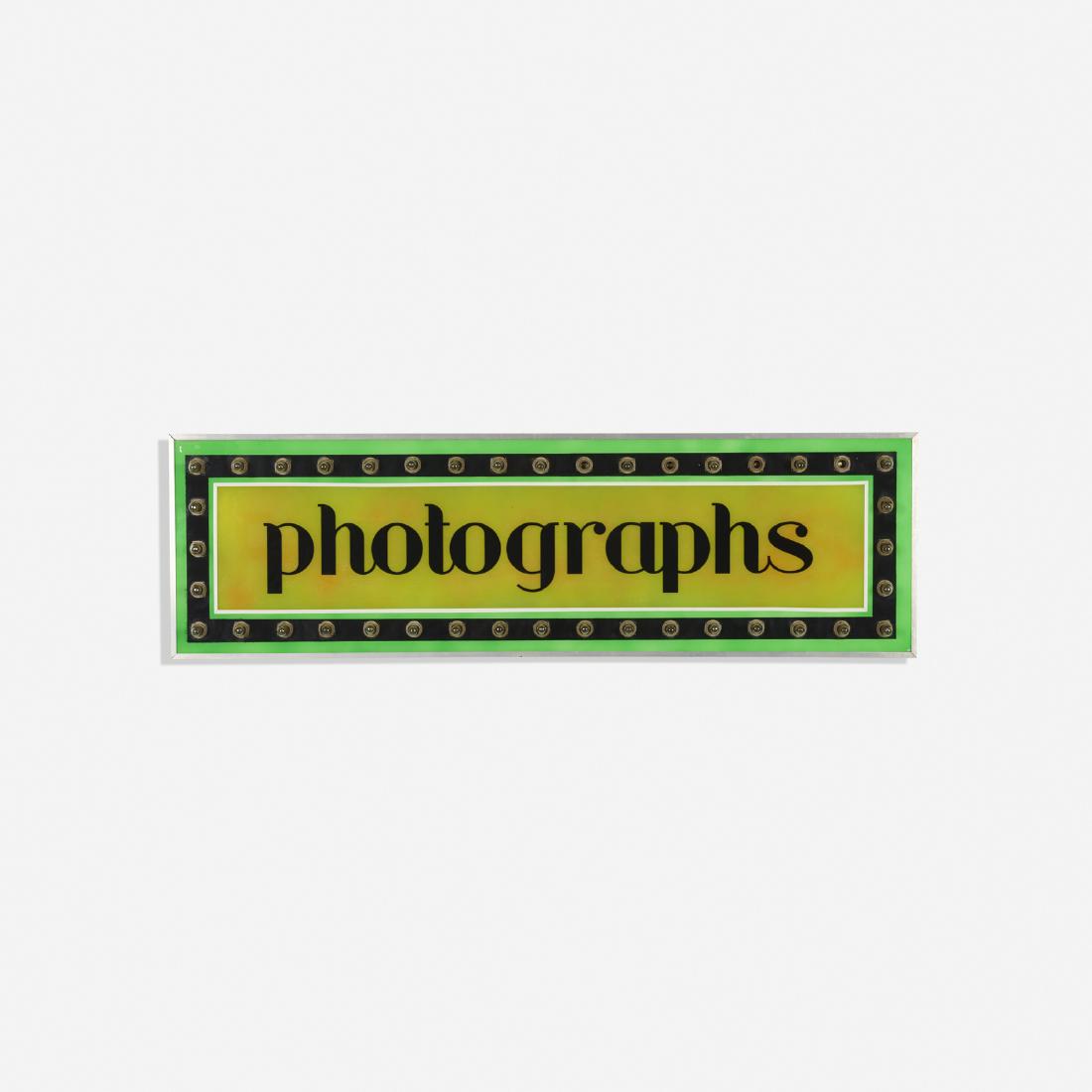 American, illuminated photo booth sign: American illuminated photo booth sign c. 1960 reverse painted and printed Plexiglas, aluminum 49.5 w x 7 d x 15 h in (126 x 18 x 38 cm)