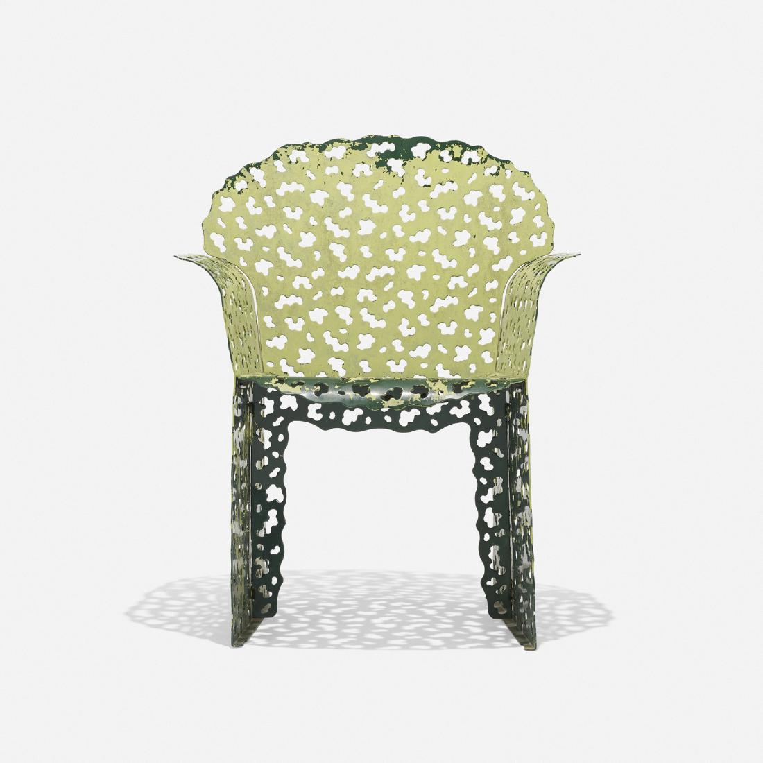 Richard Schultz, Prototype Topiary dining chair: Richard Schultz Prototype Topiary dining chair Richard Schultz Design, Inc.USA, c. 1996powder-coated aluminum27.5 w x 26 d x 33 h in (70 x 66 x 84 cm) This prototype with a dark green powde