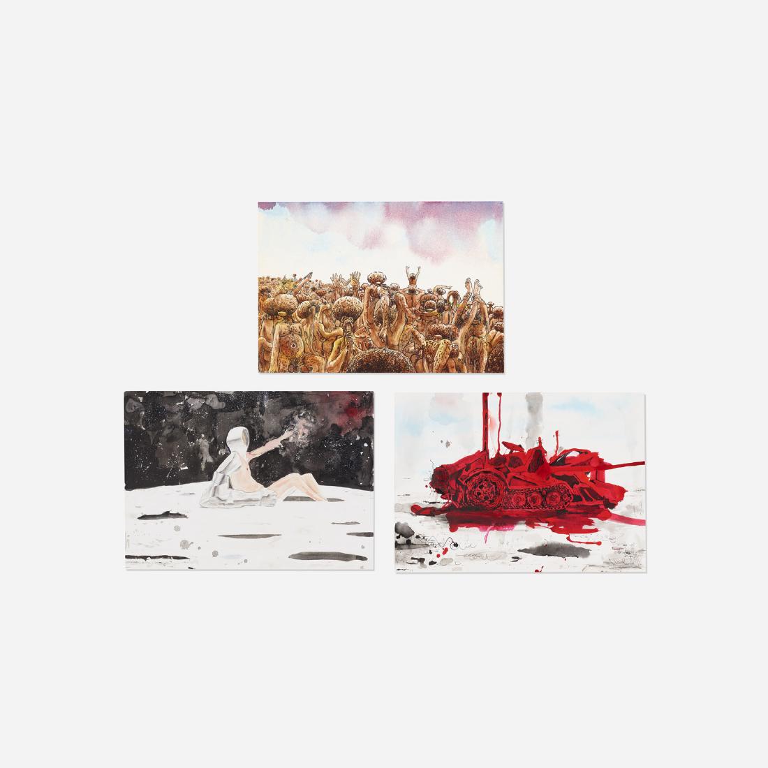 Jason Fox, collection of three works: Jason Fox collection of three works 1992/2005mixed media10 h x 14 w in (25 x 36 cm) Signed, titled and dated to verso of two works 'Jason Fox Planet Drix 1992' and 'Jason Fox Tomb on the Moon 200