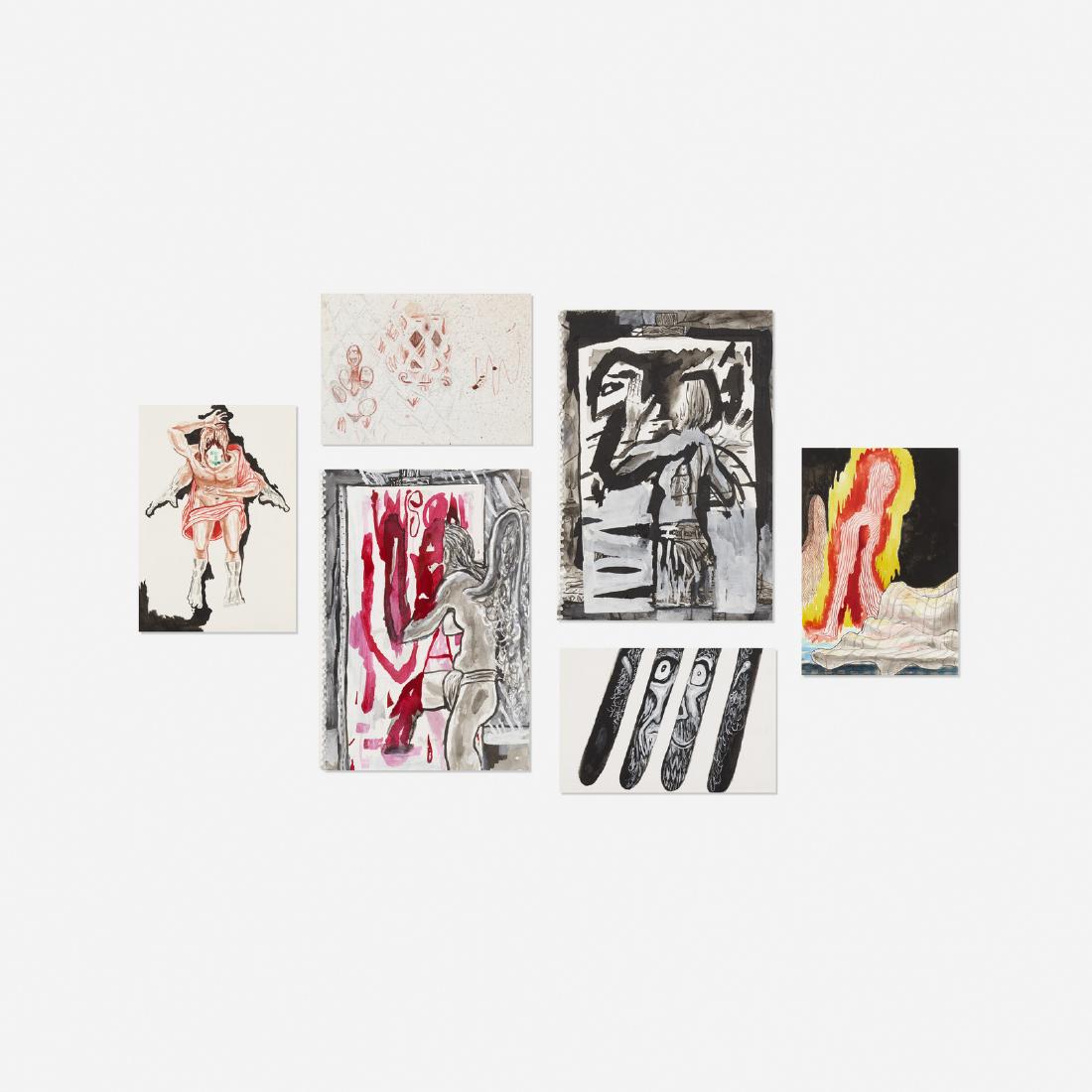 Jason Fox, collection of six works: Jason Fox collection of six works 1999-2001mixed media10.25 h x 7 w in (26 x 18 cm) Signed and dated to each work 'Jason Fox'.