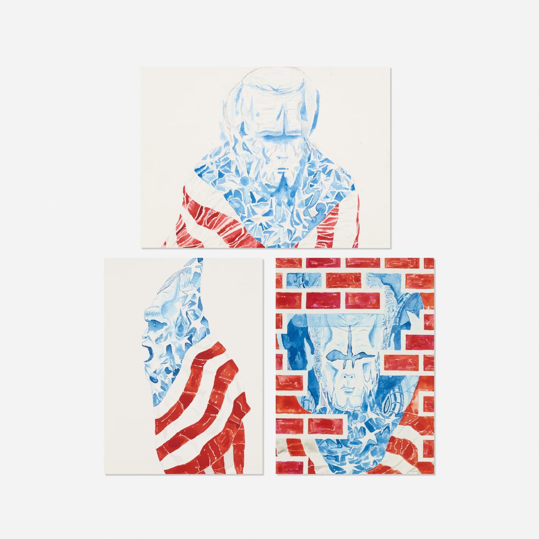 Jason Fox, collection of three works: Jason Fox collection of three works 2002/2005mixed media10.25 h x 14 w in (26 x 36 cm) Additional works measure: 12 h x 9 w inches. Signed and dated to verso of two works 'Jason Fox 2002'. Signed