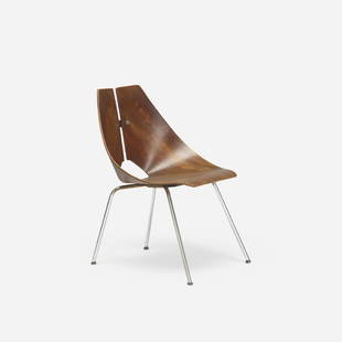 Ray Komai, lounge chair: Ray Komai lounge chair JG Furniture Company USA, 1949 walnut plywood, chrome-plated steel, aluminum, stainless steel 21 w x 21 d x 29.5 h in (53 x 53 x 75 cm) Signed with paper manufacturer's label